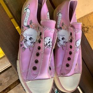 Ed Hardy pink slip ons